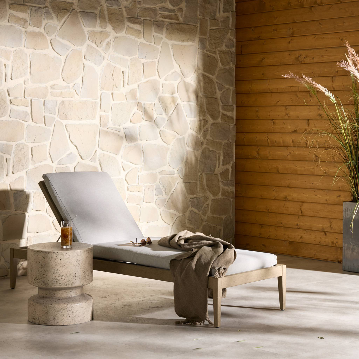 Sherwood Outdoor Chaise, Washed Brown