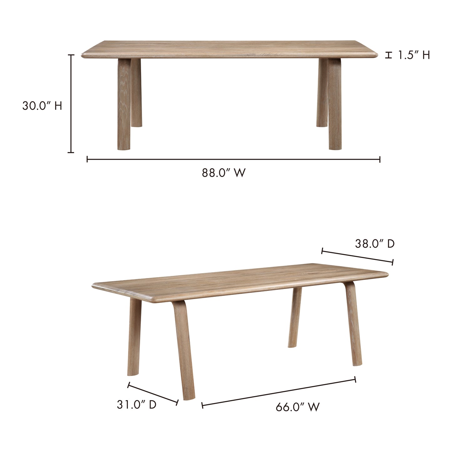 Malibu Dining Table Natural Oak by Moe's Home