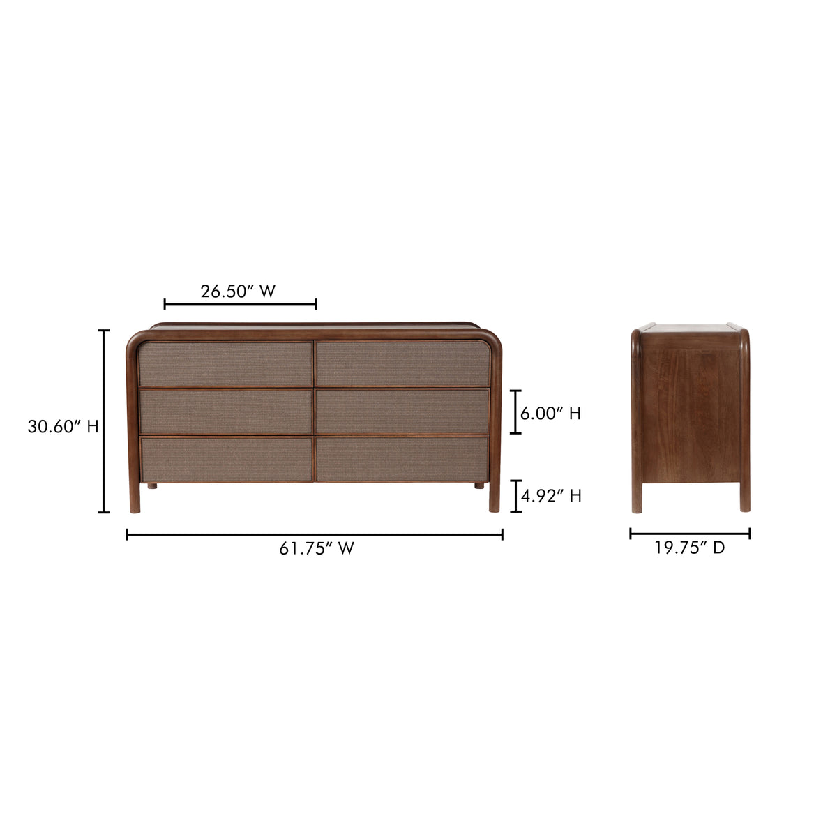 Rye 6 Drawer Dresser Warm Brown by Moe's Home