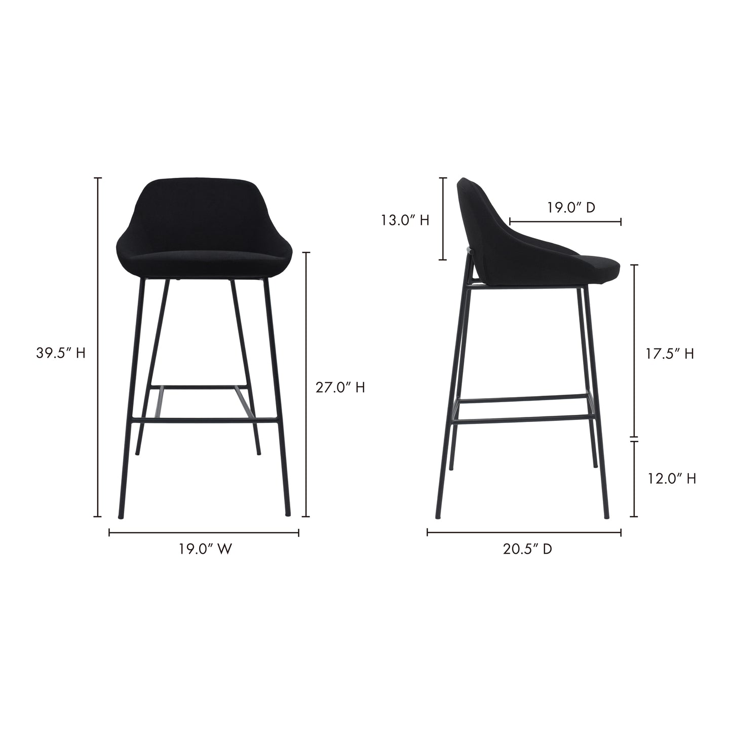 Shelby Bar Stool Black by Moe's Home