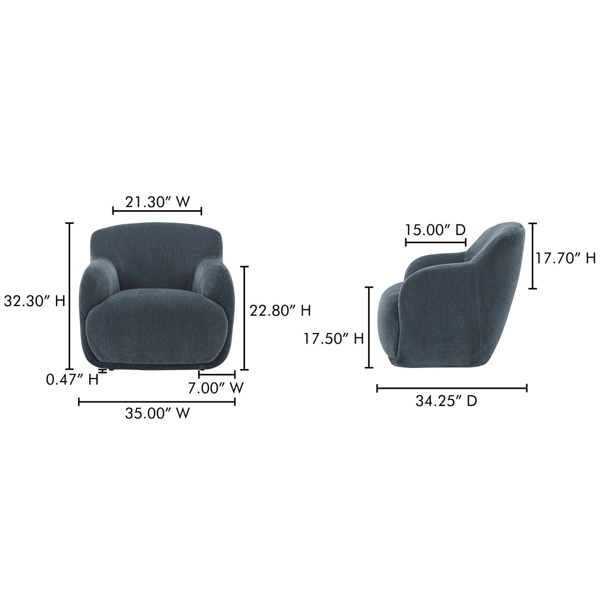 Stevie Lounge Chair Slate Blue by Moe's Home