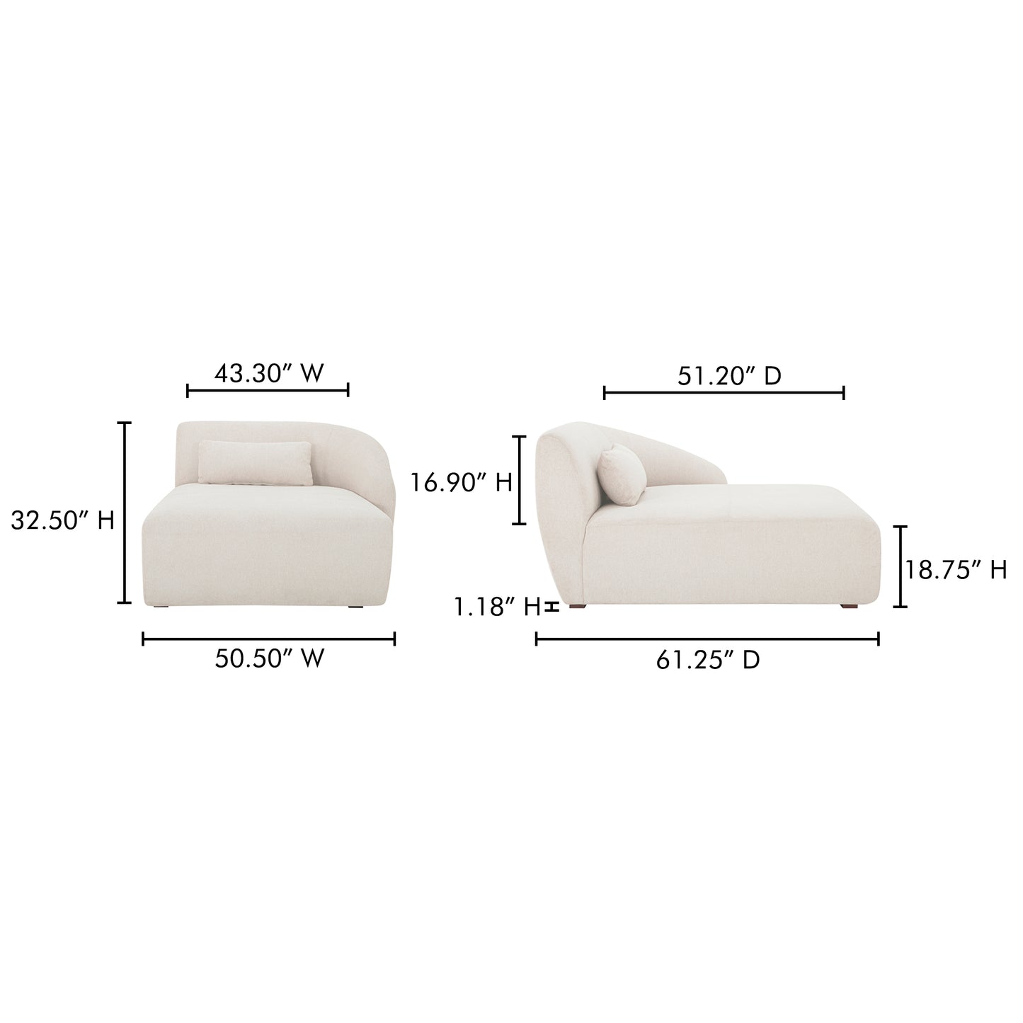Amelia Right Arm Facing Chaise Warm White by Moe's Home