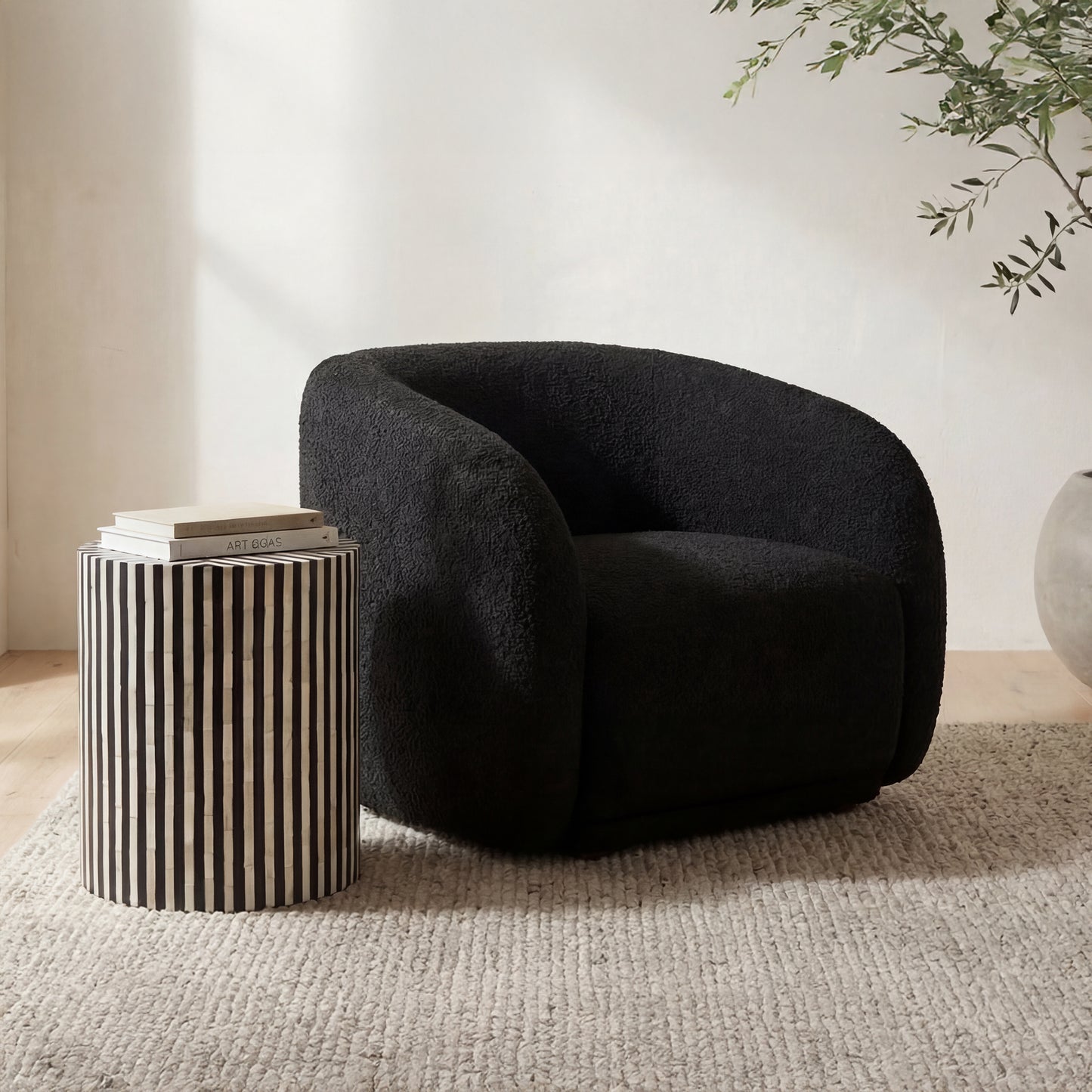 Faye Accent Chair Black Boucle by Moe's Home