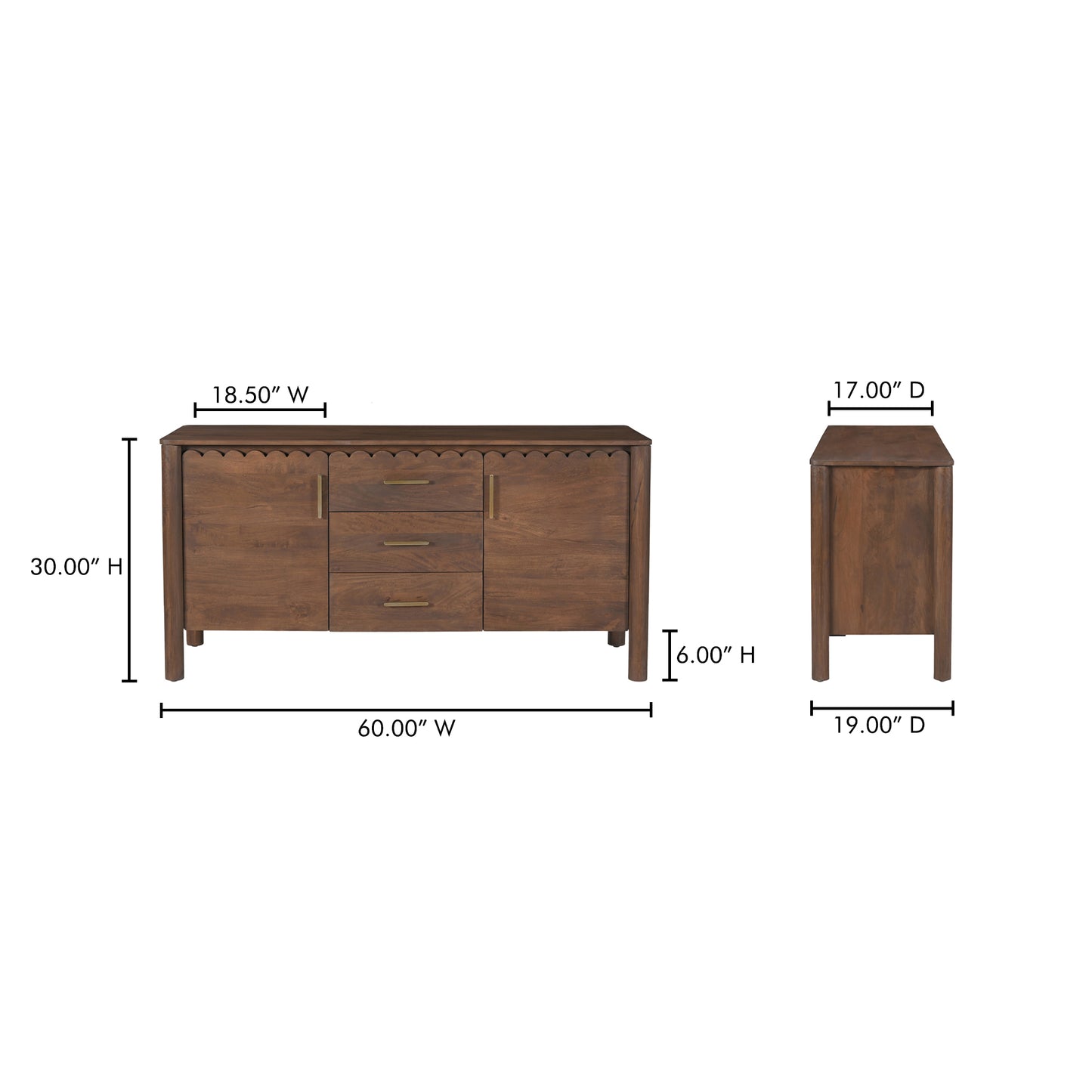 Wiley 3 Drawer Sideboard Vintage Brown by Moe's Home