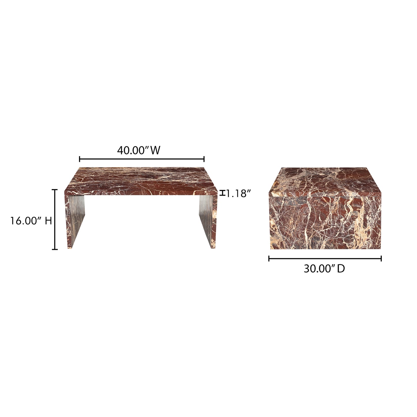 Rosa Coffee Table Rosso Levanto Marble by Moe's Home