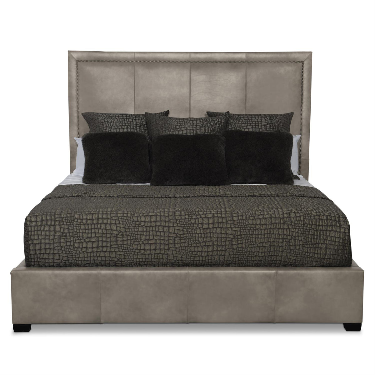 Morgan Leather Panel Bed Queen (64" H) by Bernhardt