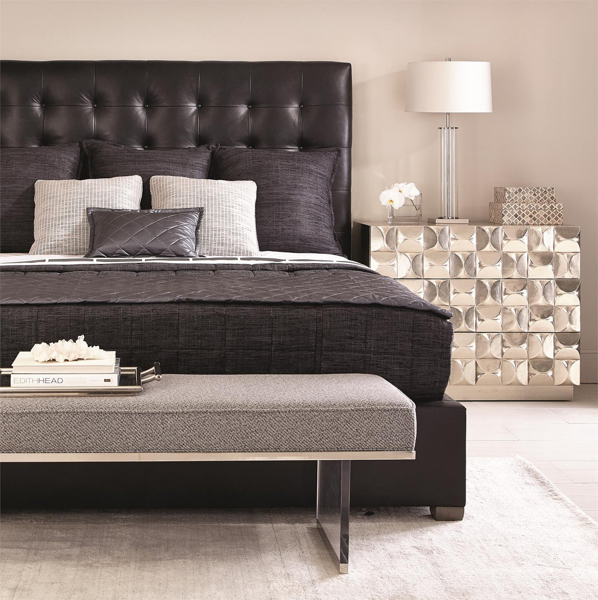 Avery Leather Panel Bed Queen (66.00" H) by Bernhardt