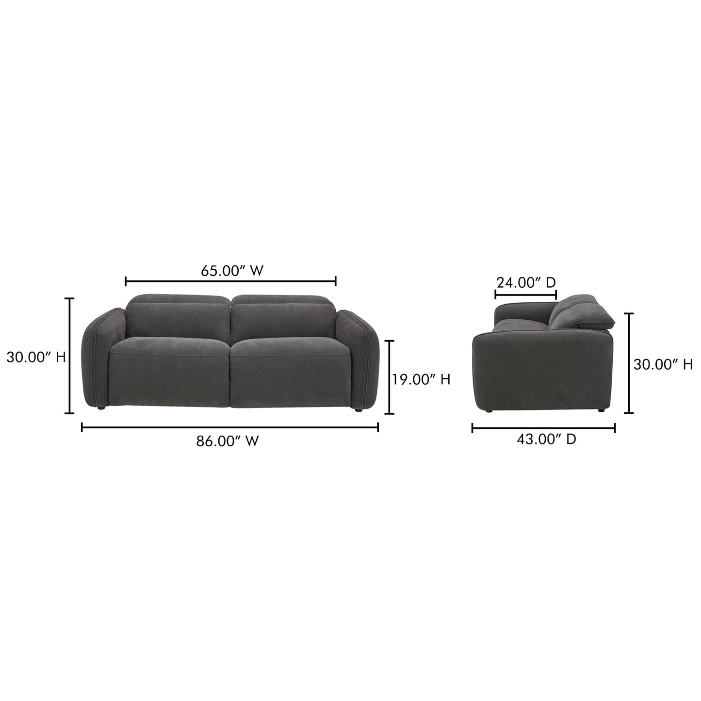 Eli Power Recliner Sofa Dusk Grey by Moe's Home