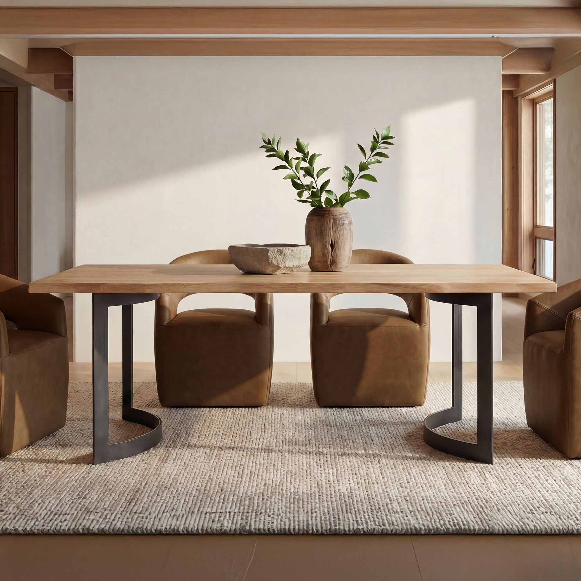 Barrow Rolling Dining Chair Tan Leather by Moe's Home