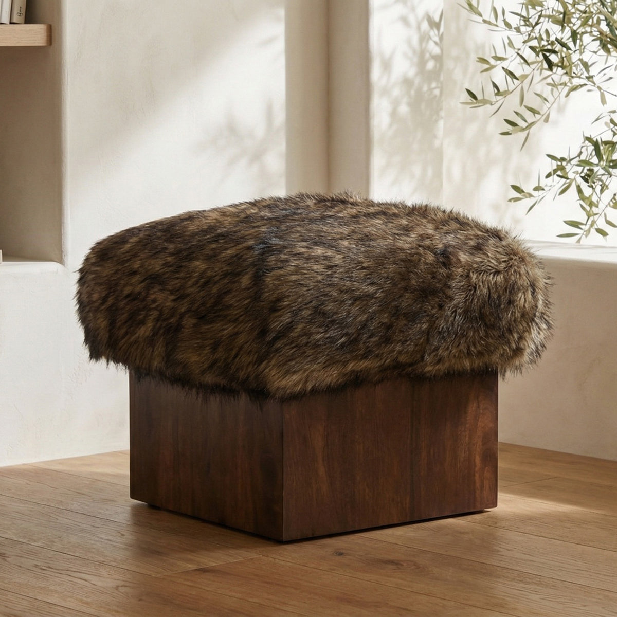 Serge Ottoman Brown Faux Fur by Moe's Home
