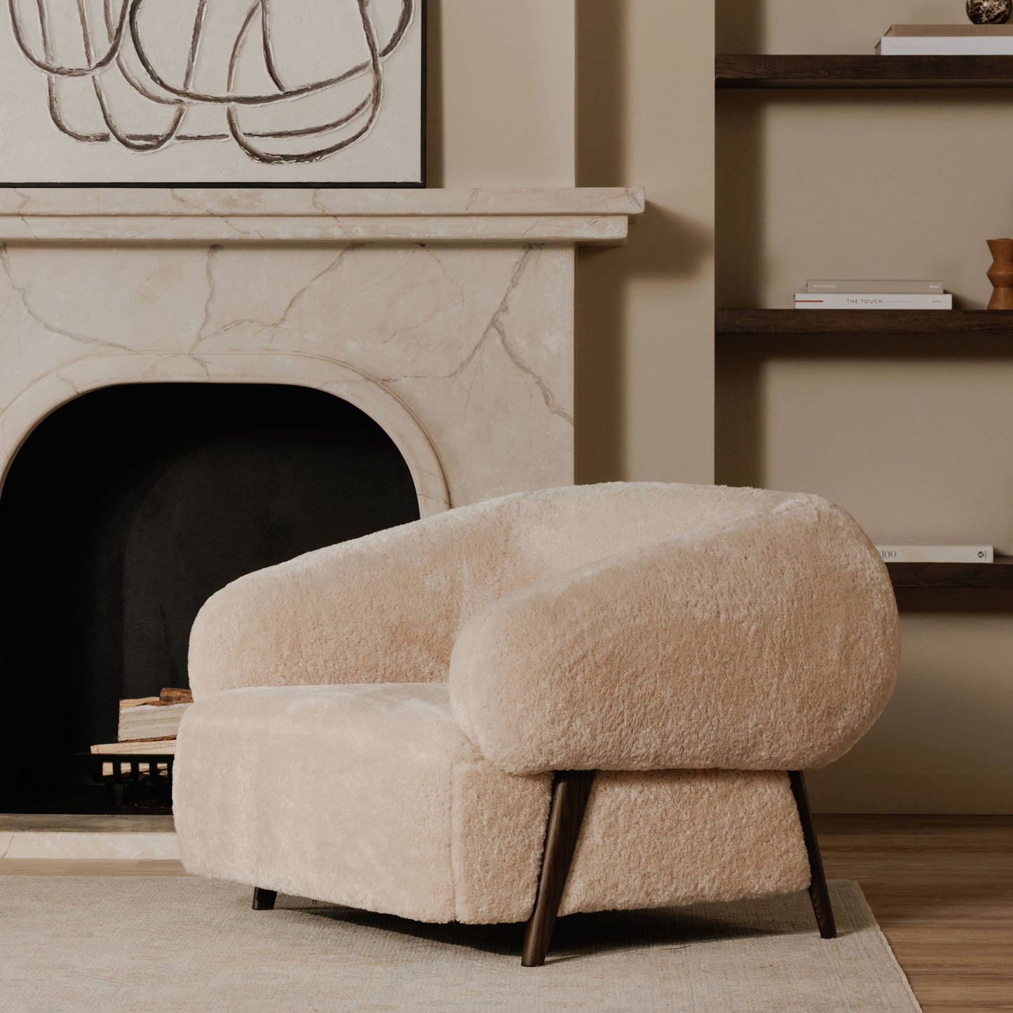Devlin Lounge Chair Cream Faux Fur by Moe's Home