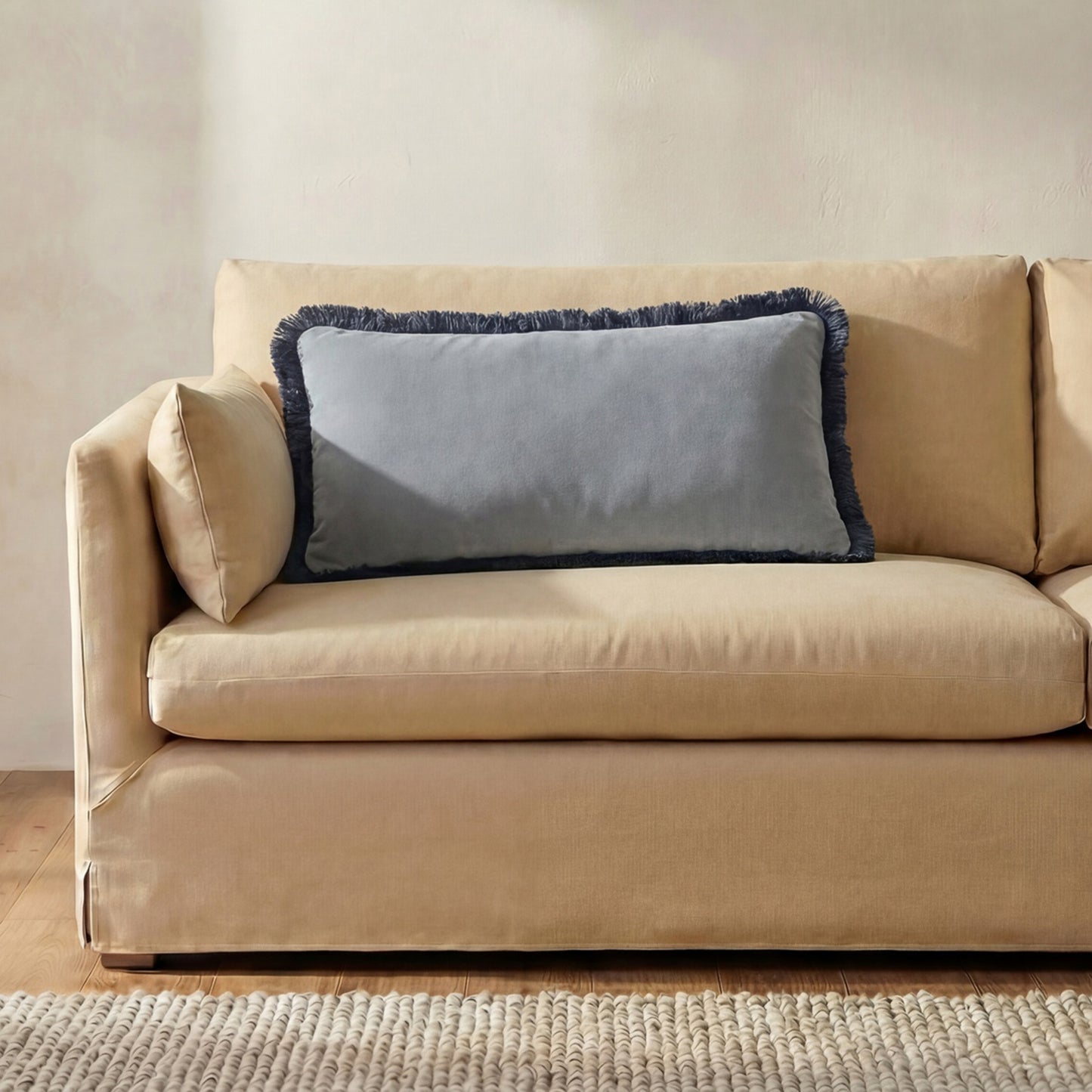 Yasmin Lumbar Cushion Light Blue Faux Mohair by Moe's Home