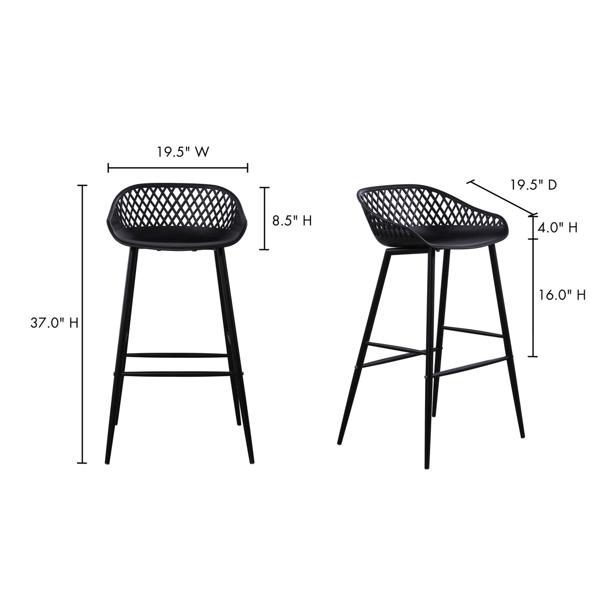 Piazza Outdoor Barstool Black - Set Of Two by Moe's Home