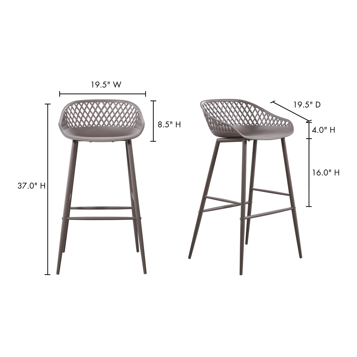 Piazza Outdoor Barstool Grey - Set Of Two by Moe's Home
