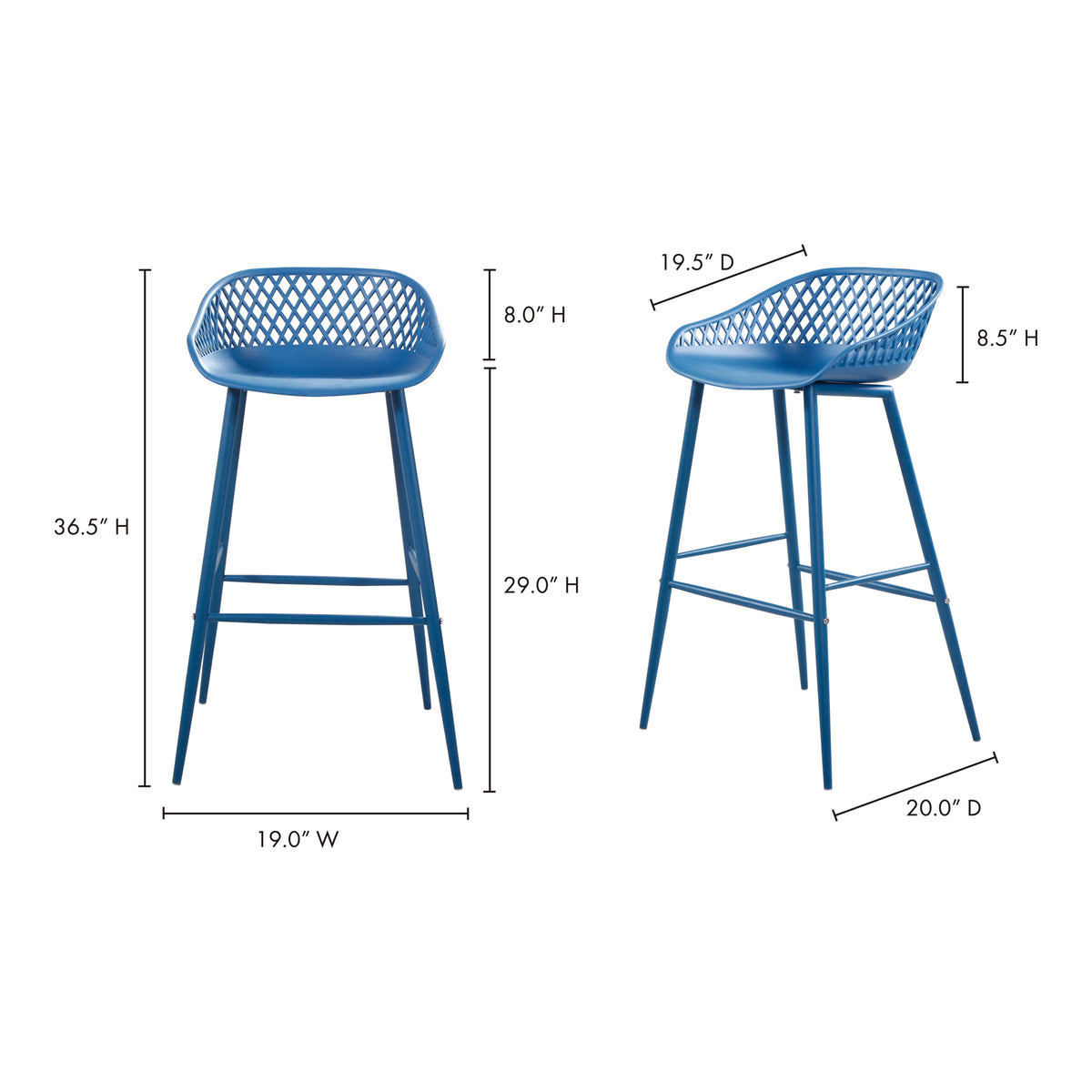 Piazza Outdoor Barstool Blue - Set Of Two by Moe's Home