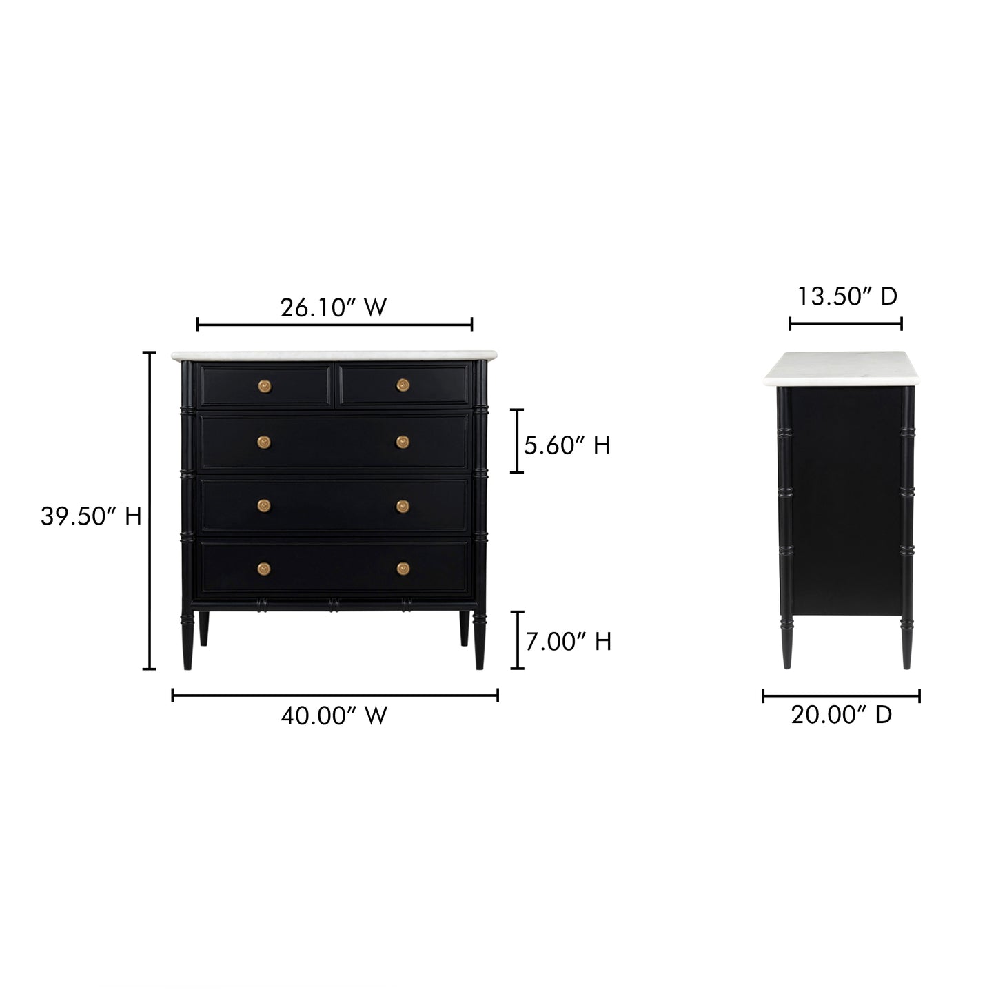 Eleanor 5 Drawer Chest Black by Moe's Home