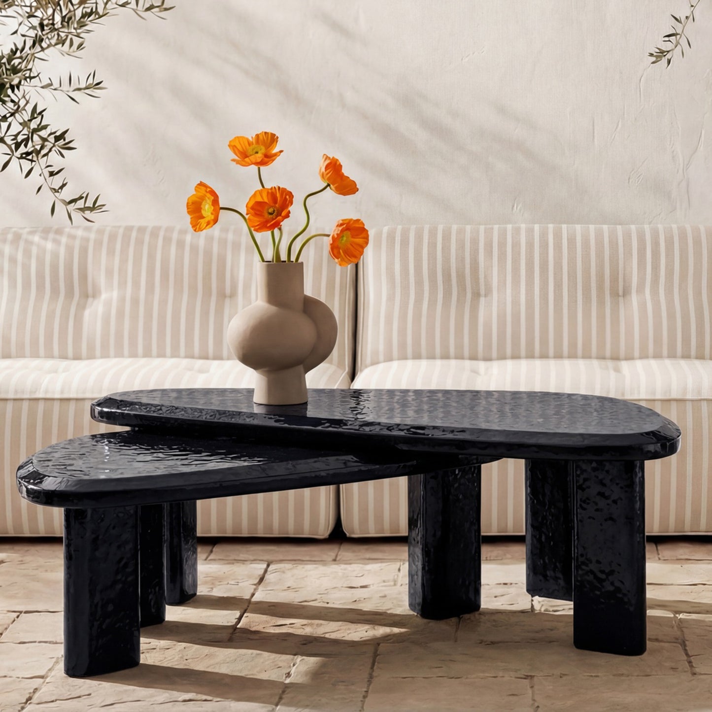 Sophie Outdoor Nesting Table Set Charcoal Lacquer by Moe's Home