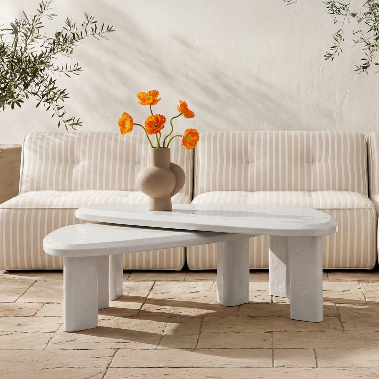 Sophie Outdoor Nesting Table Set Cream Lacquer by Moe's Home
