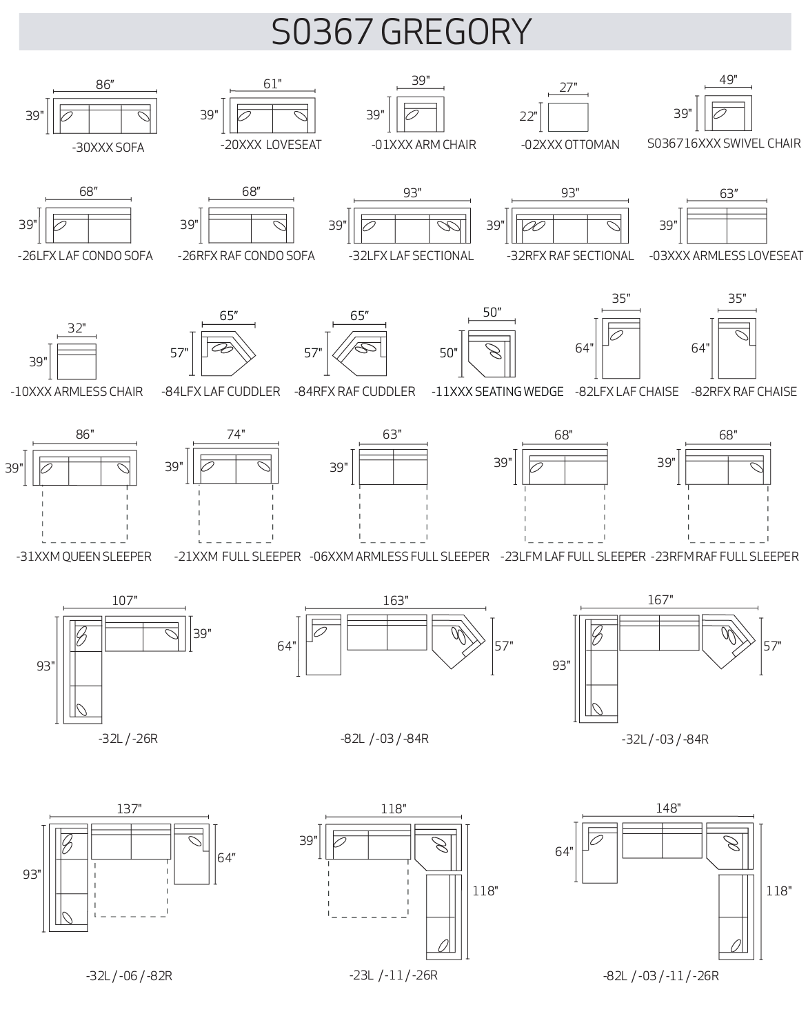 Gregory LAF-Arm Sofa-Chaise Sectional
