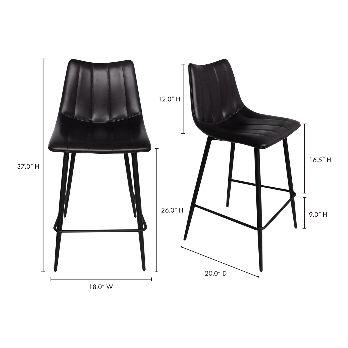 Alibi Counter Stool Matte Black - Set Of Two by Moe's Home