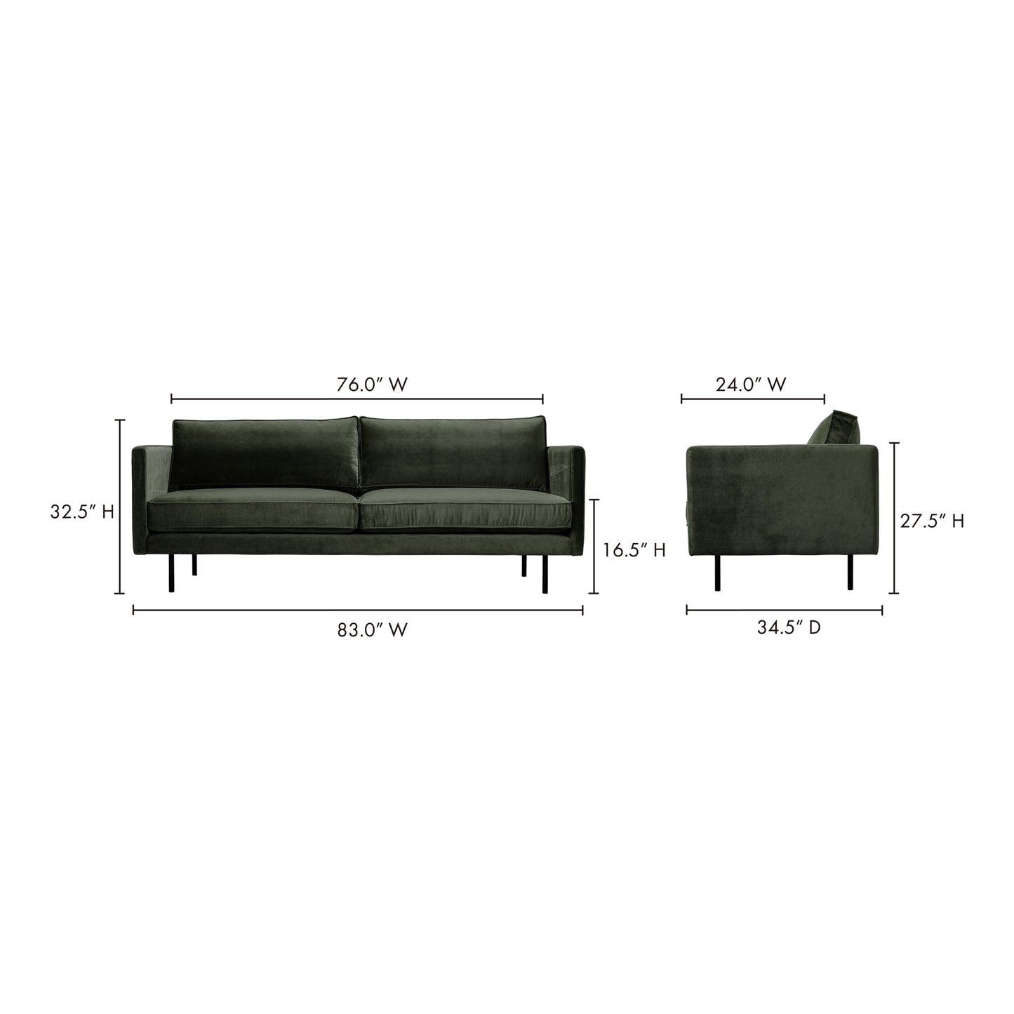 Raphael Sofa Dark Green by Moe's Home