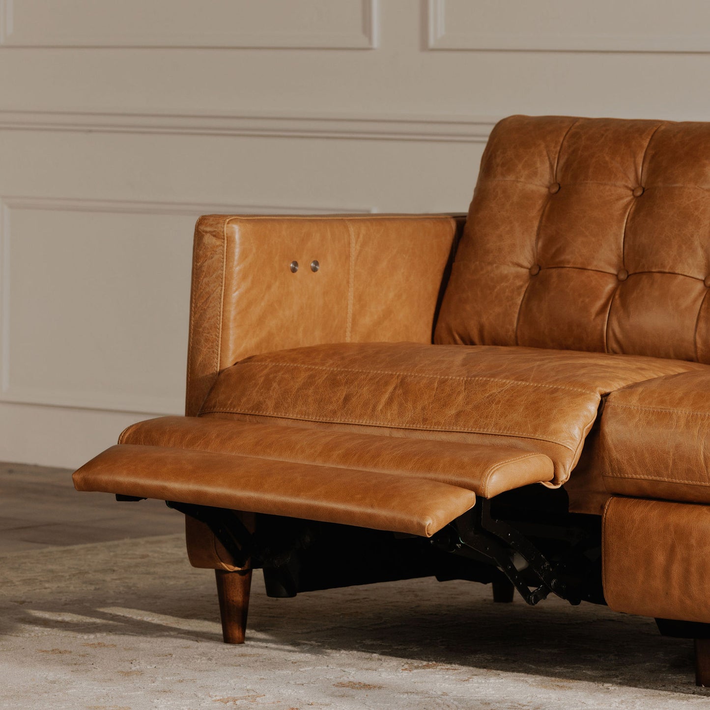 Bridgers Power Recliner Sofa Tan Leather by Moe's Home