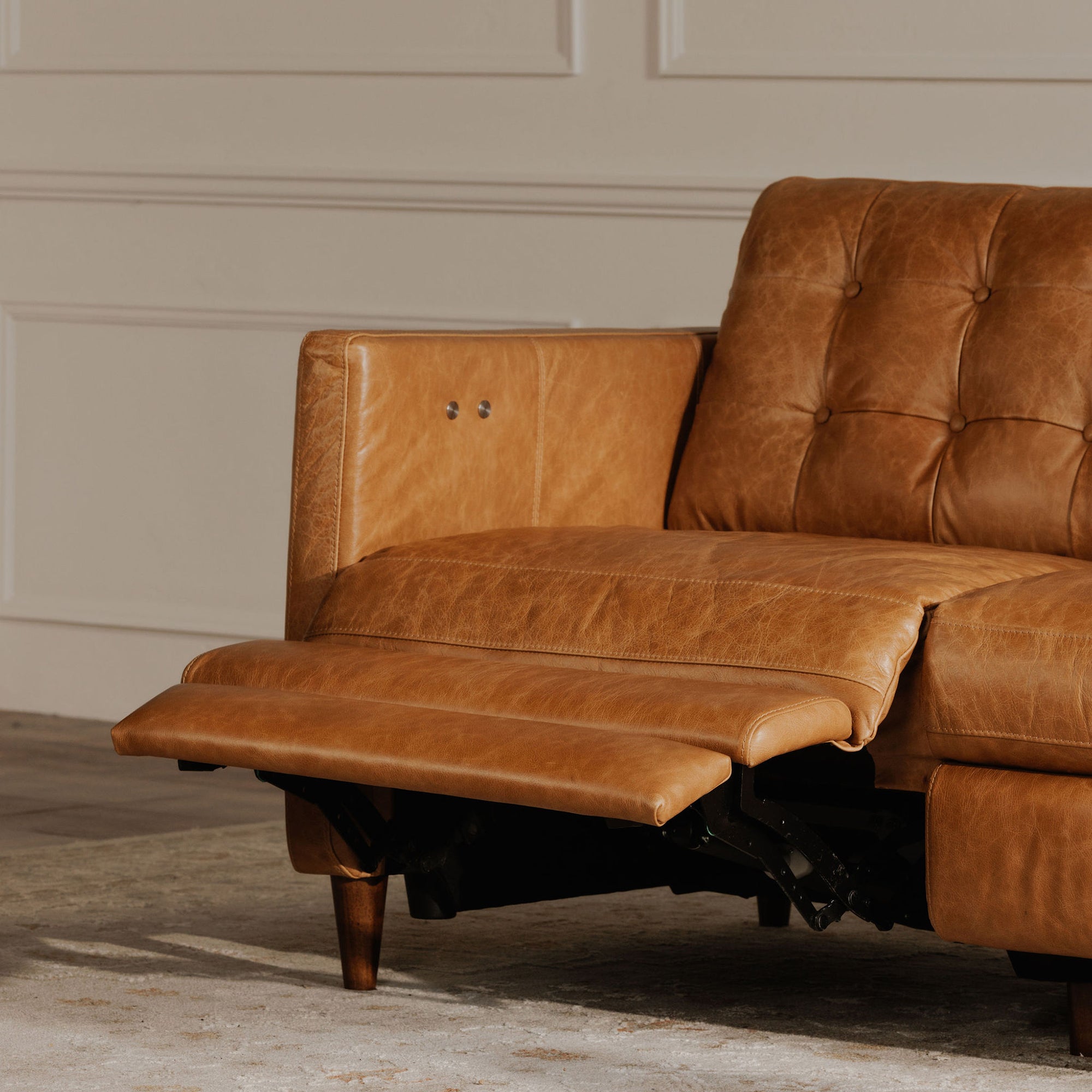 Bridgers Power Recliner Sofa Tan Leather by Moe's Home