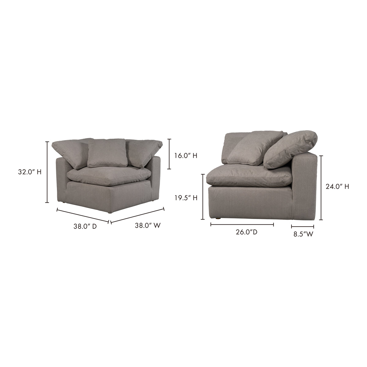 Terra Condo Corner Chair Light Grey by Moe's Home
