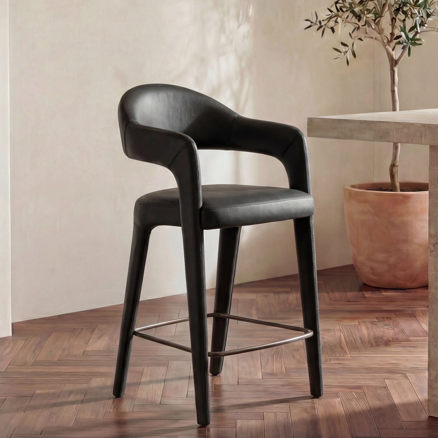 Martens Counter Stool Black Leather by Moe's Home