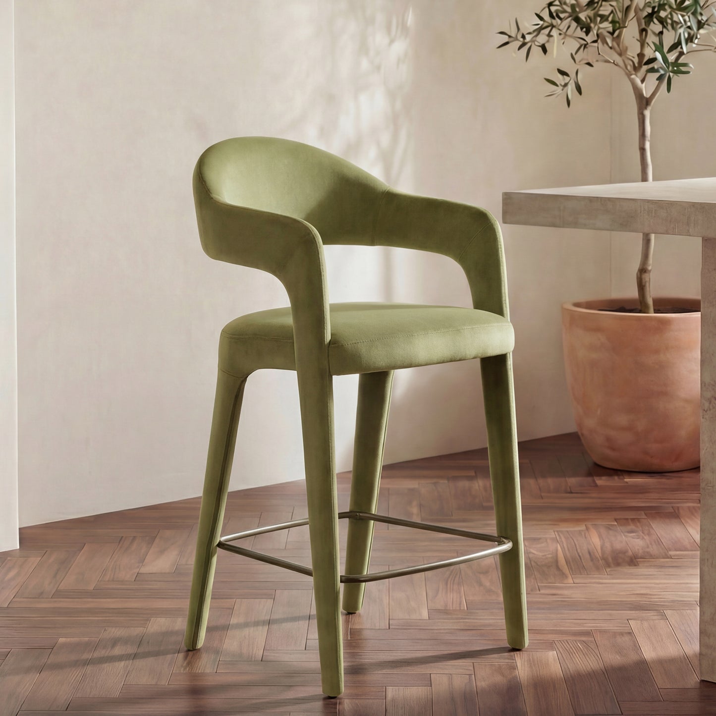 Martens Counter Stool Green Velvet by Moe's Home