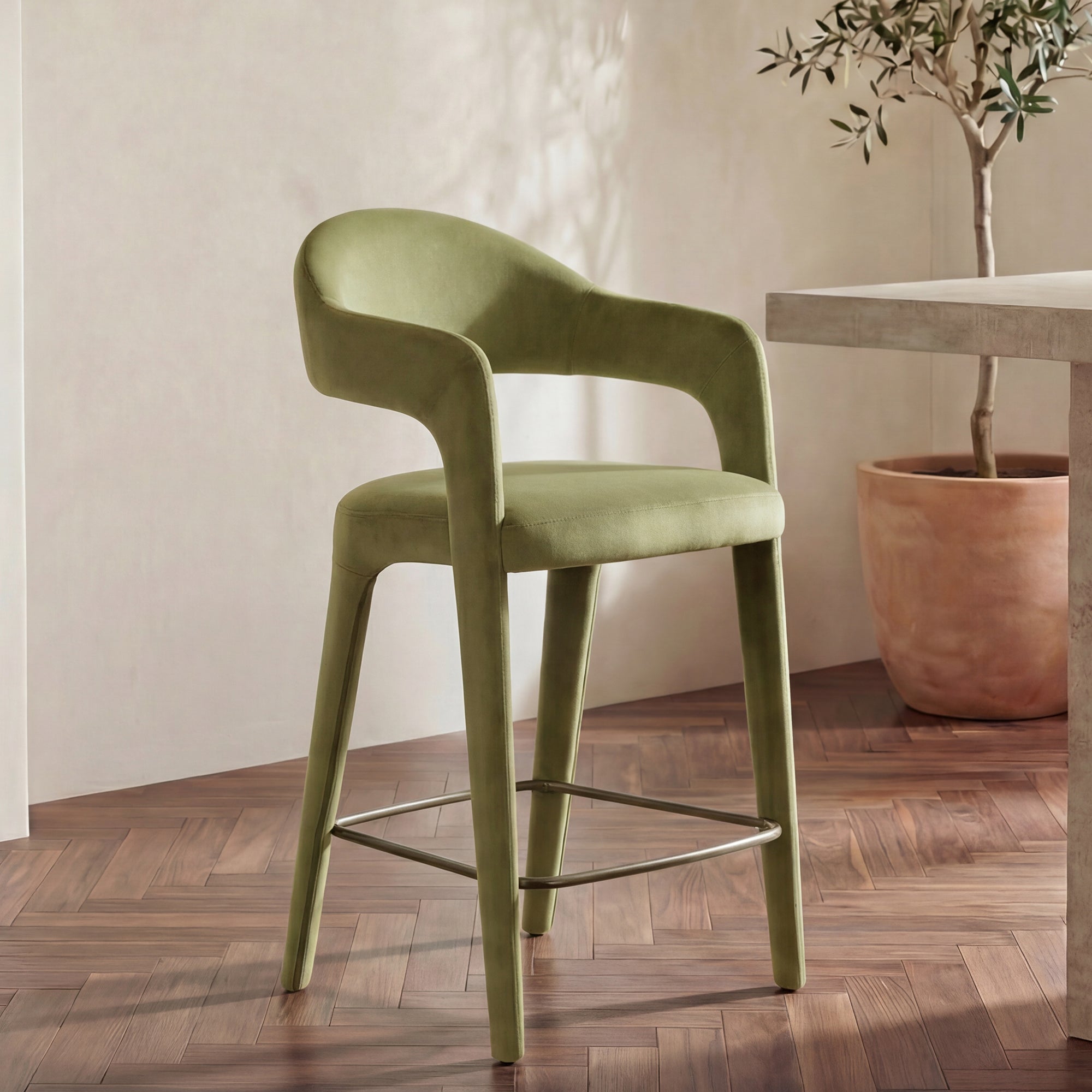 Martens Counter Stool Green Velvet by Moe's Home