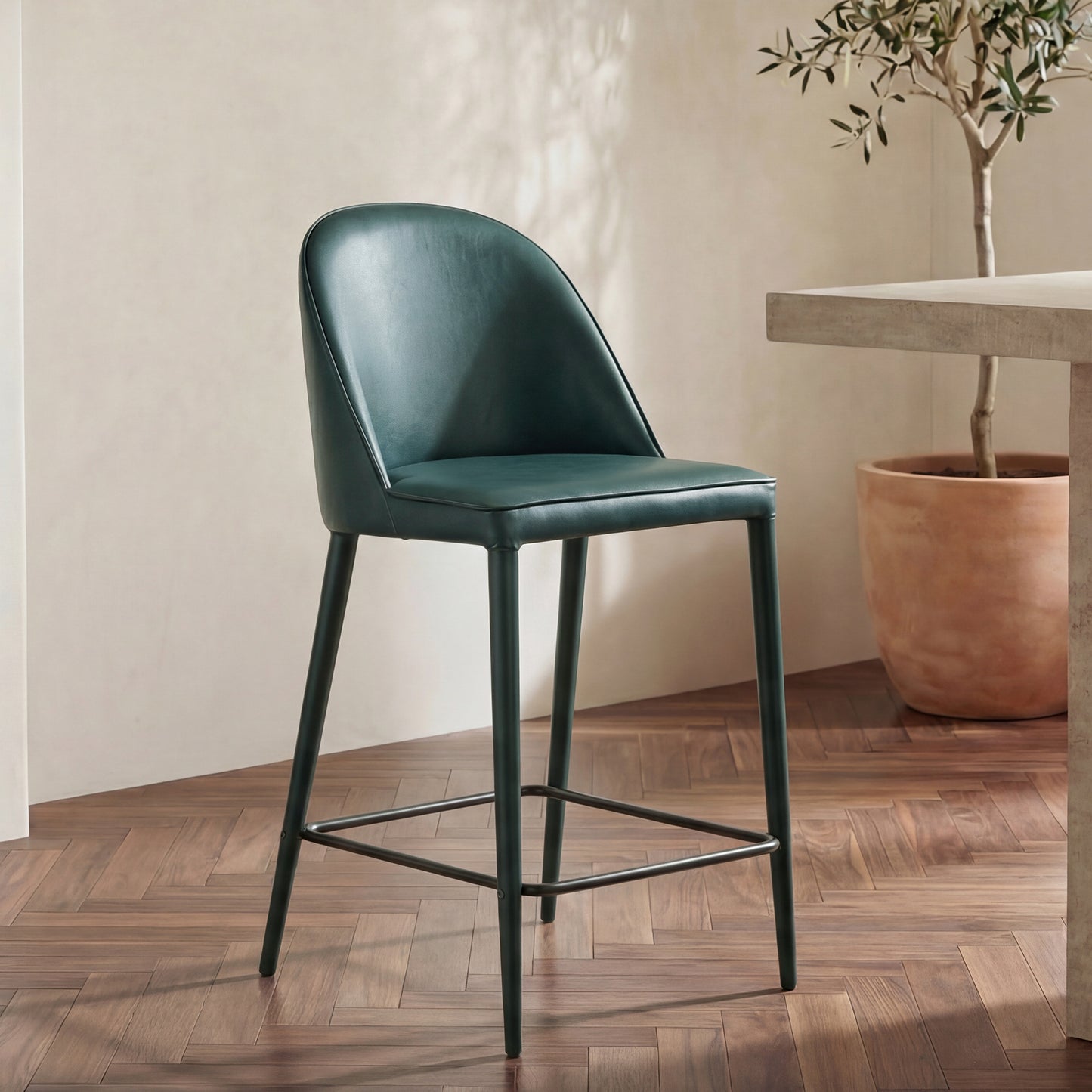 Burton Counter Stool Dark Teal Vegan Leather by Moe's Home