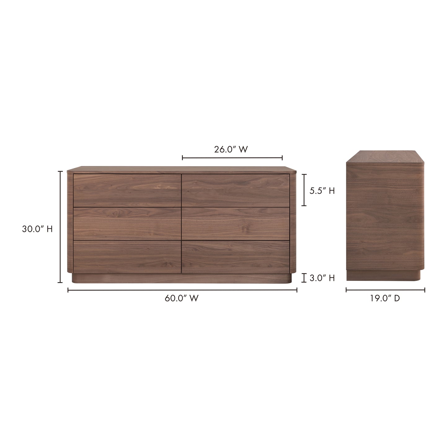 Round Off Dresser Walnut Brown by Moe's Home