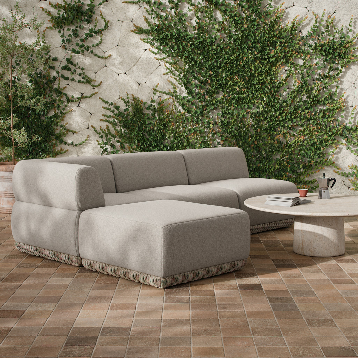 Evander Outdoor 3 Pc Sectional W/ Ottoman by Four Hands