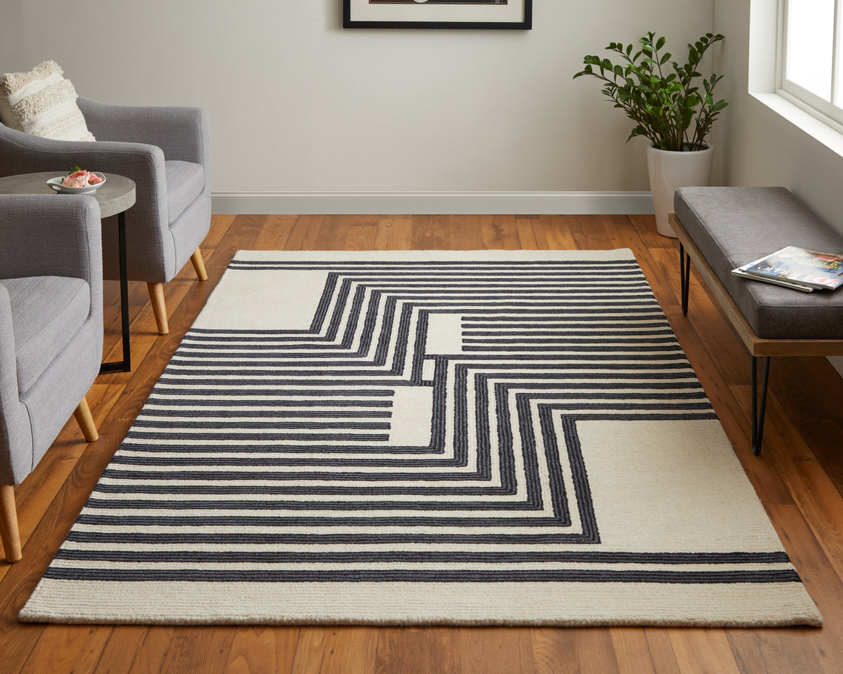 Maguire 8900F Ivory/Black Rug by Feizy