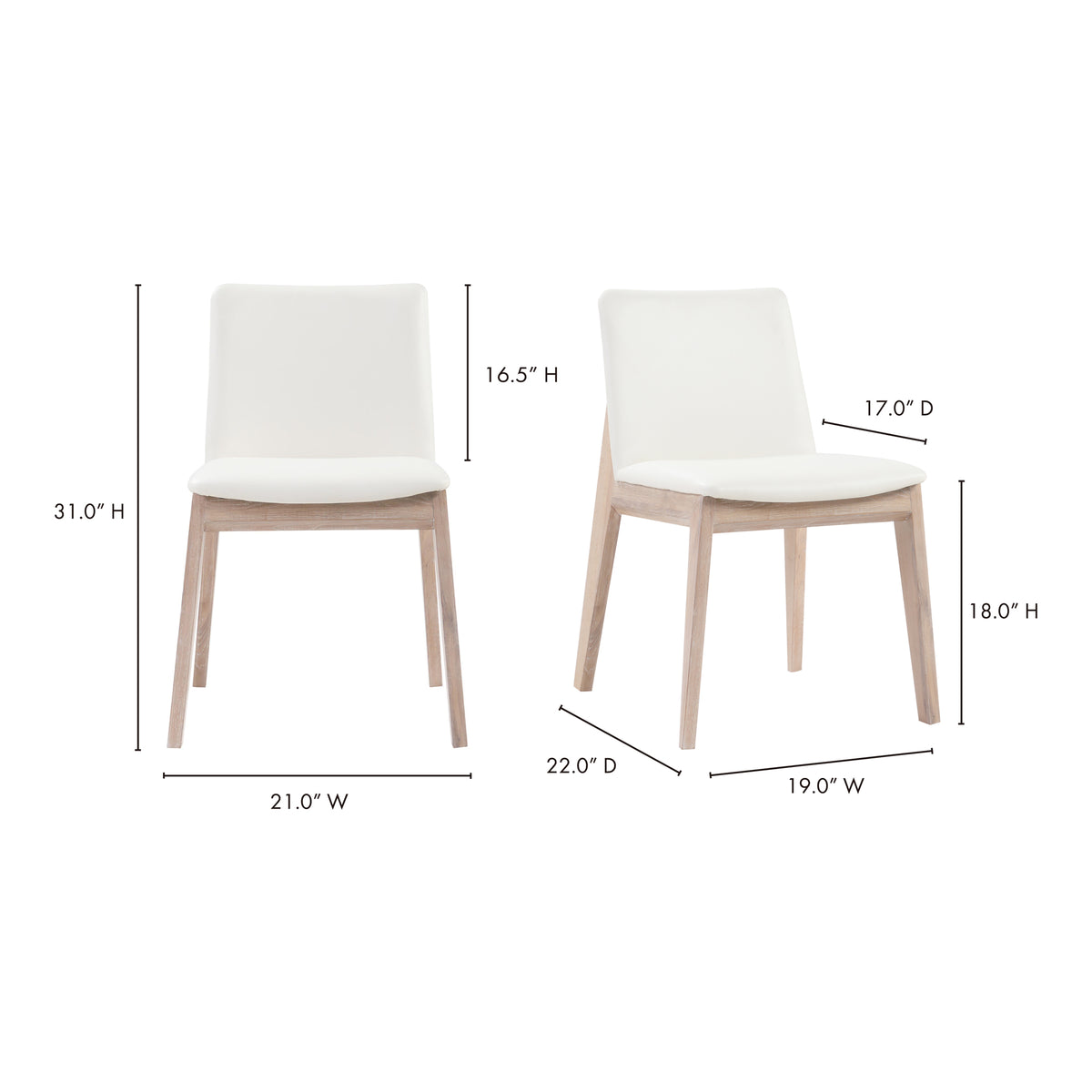 Deco Oak Dining Chair Cream White PVC - Set Of Two by Moe's Home