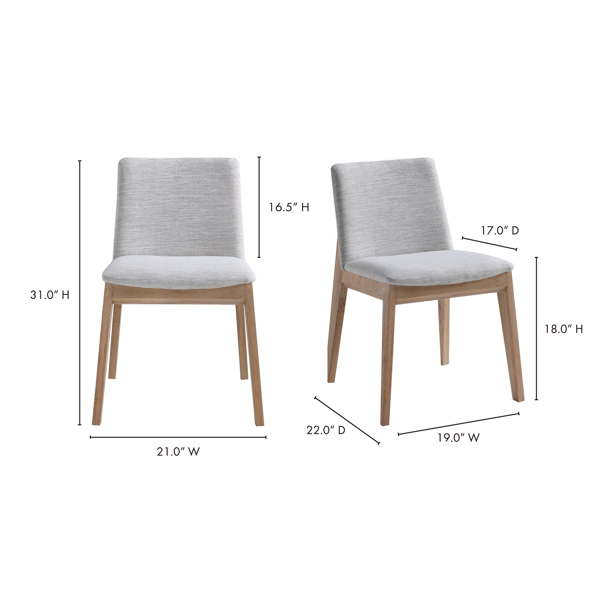 Deco Oak Dining Chair Light Grey - Set Of Two
