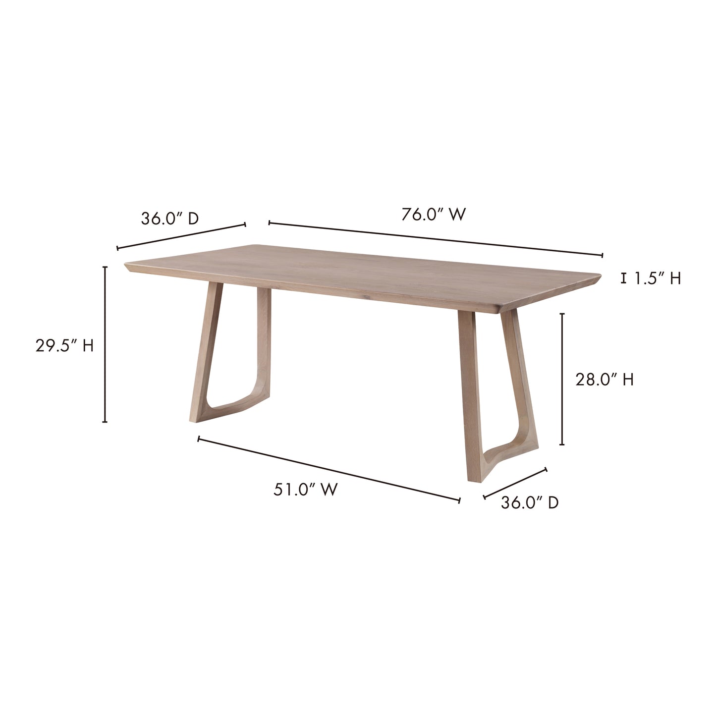 Silas Dining Table White Oak by Moe's Home
