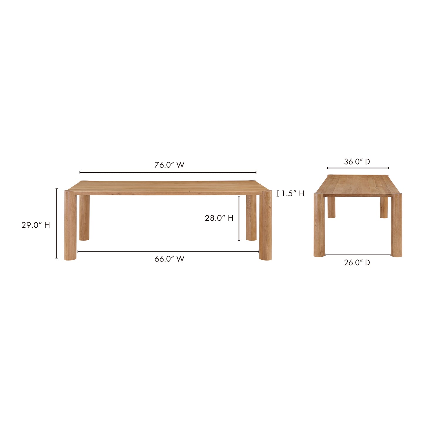Post Small Dining Table Natural Oak by Moe's Home