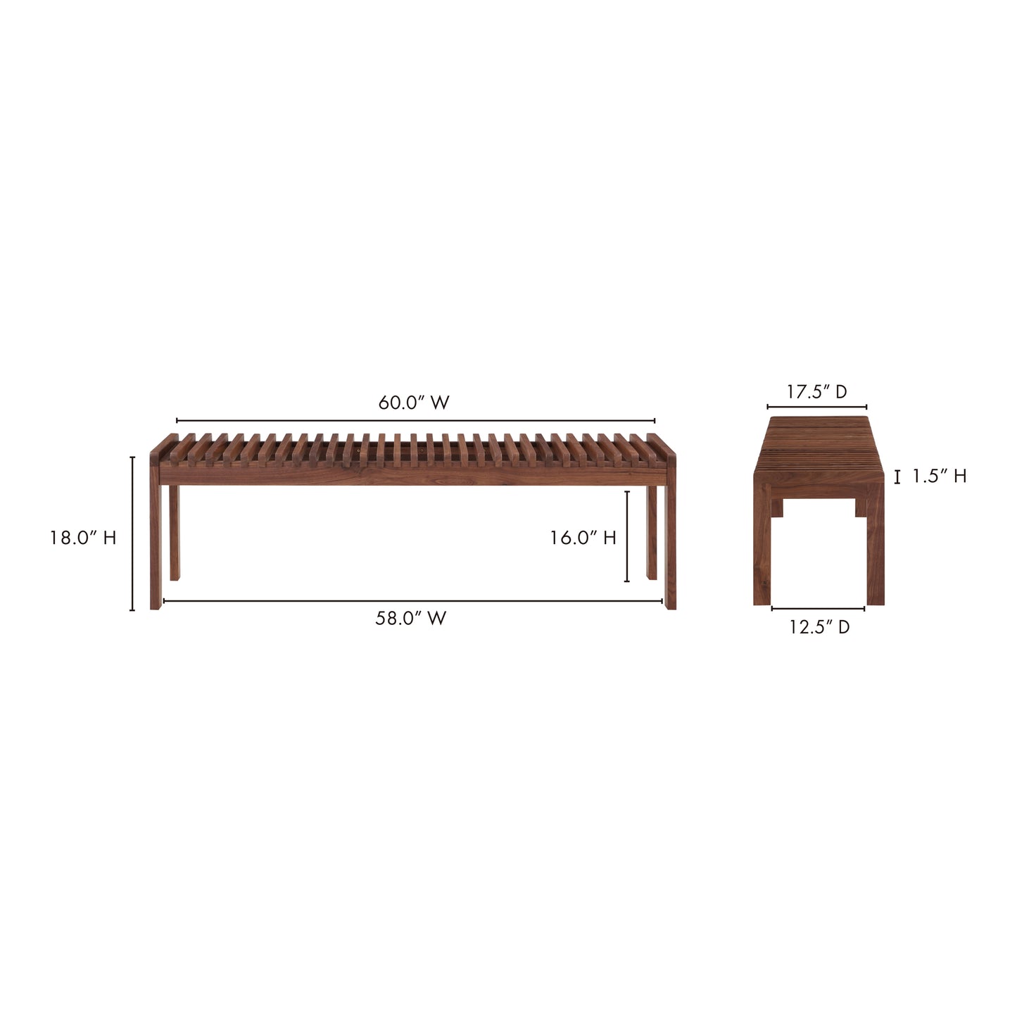 Rohe Bench Walnut Brown by Moe's Home