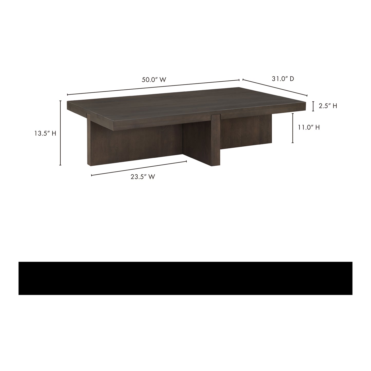 Folke Rectangular Coffee Table Dark Brown by Moe's Home