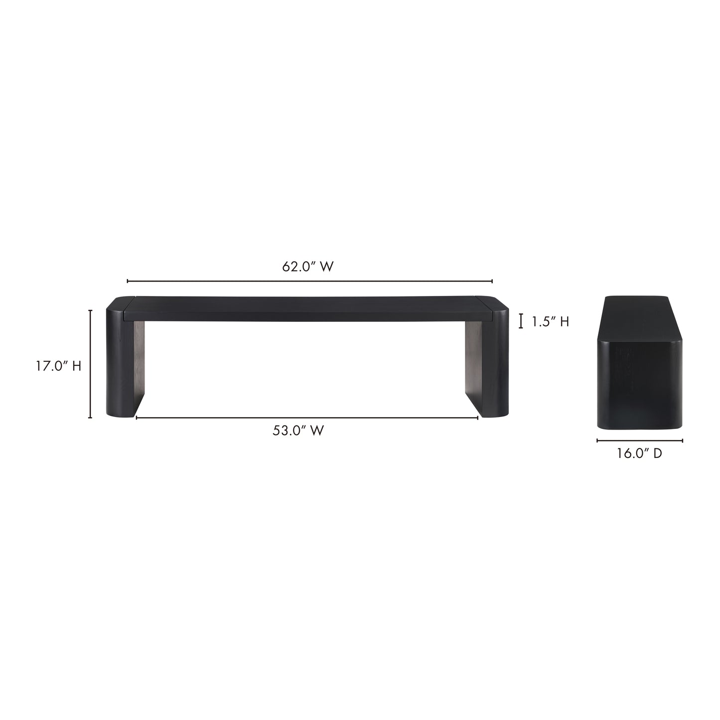 Post Small Dining Bench Black by Moe's Home