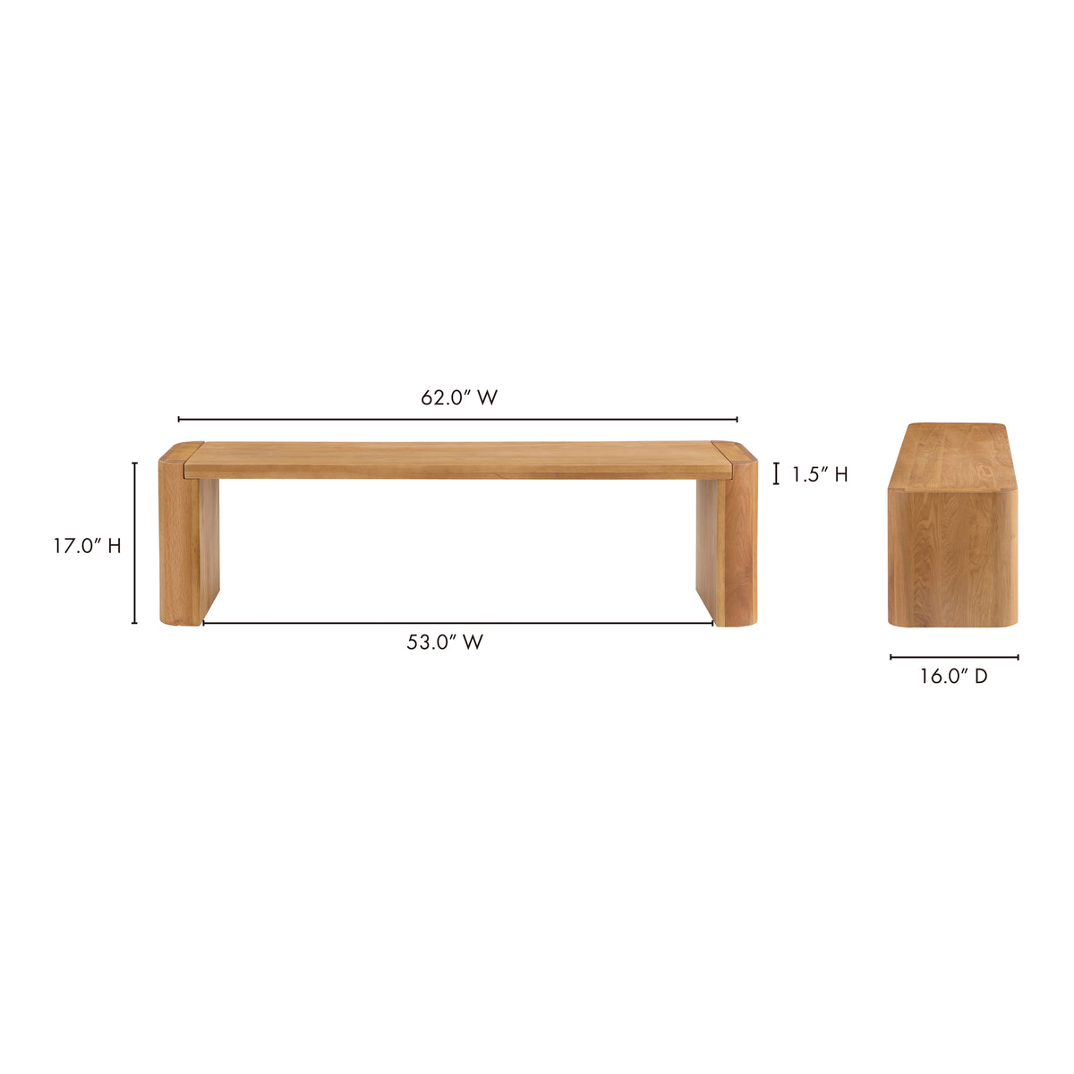 Post Small Dining Bench Natural by Moe's Home