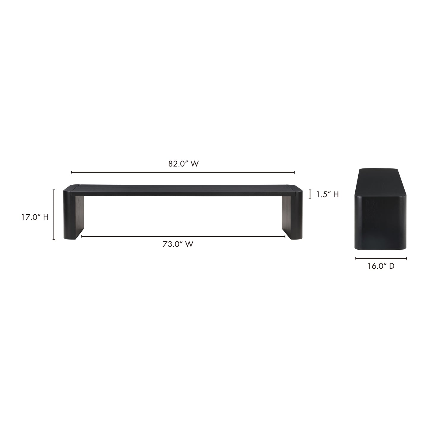 Post Large Dining Bench Black by Moe's Home