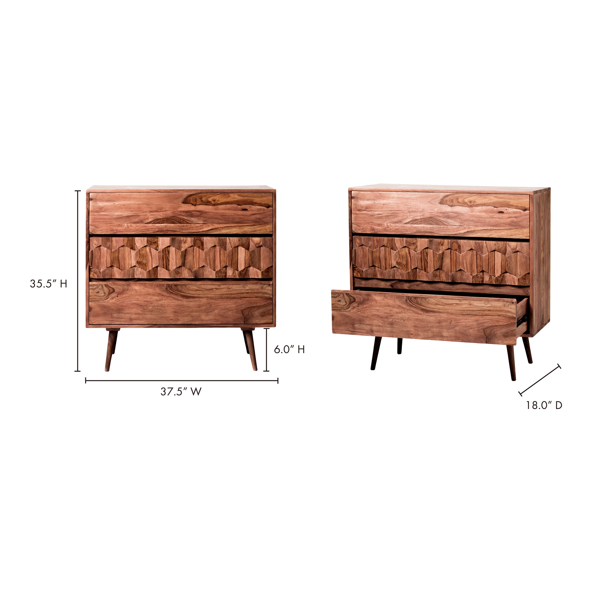 O2 3 Drawer Nightstand Natural