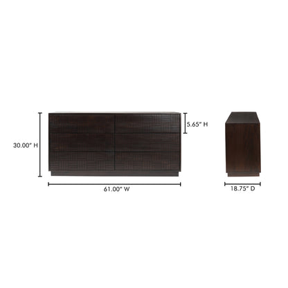 Denman 6 Drawer Dresser Dark Brown