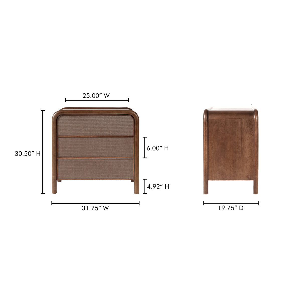 Rye 3 Drawer Nightstand Warm Brown by Moe's Home