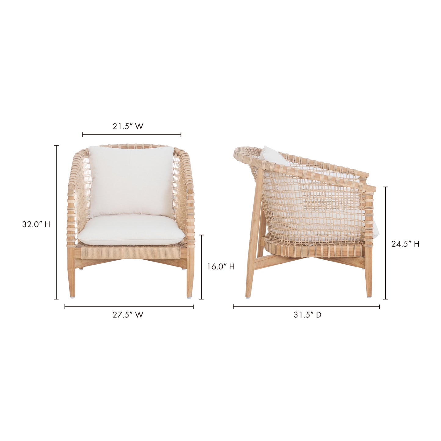Kuna Outdoor Lounge Chair Natural by Moe's Home