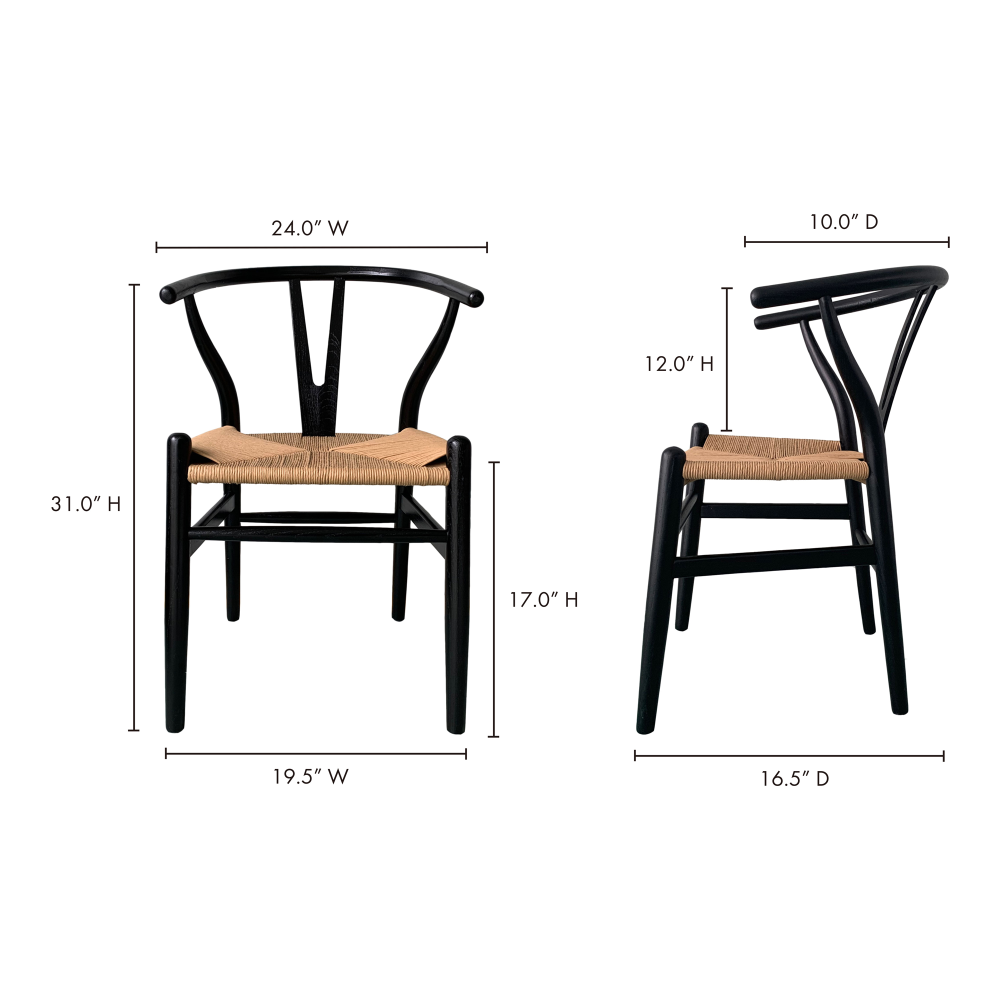 Ventana Dining Chair Black And Natural - Set Of Two