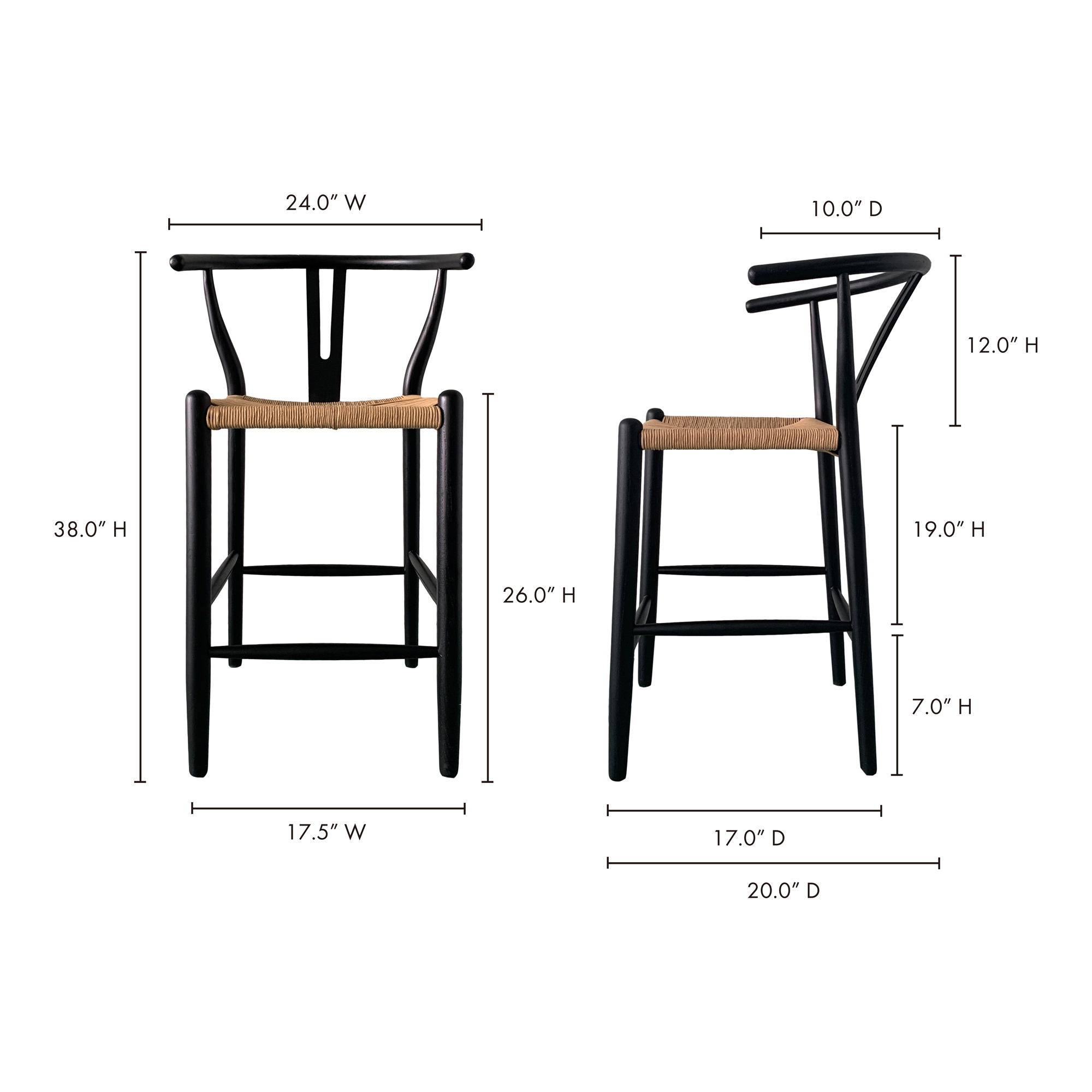 Ventana Counter Stool Black and Natural